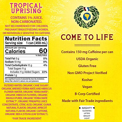GUAYAKI ORGANIC YERBA MATE ENERGY TROPICAL UPRISING 15.5fl 12ct
